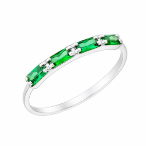 Δαχτυλίδι Λευκόχρυσο K14 Με Πράσινες Πέτρες Ζιργκόν Σε Κοπή BAGUETTE MSD-21887W