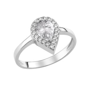 Δαχτυλίδι Λευκόχρυσο 14Κ Με Λευκή Πέτρα Ζιργκόν Σε Σχήμα Δάκρυ & Στρόγγυλες Περιμετρικά MSD-24827W