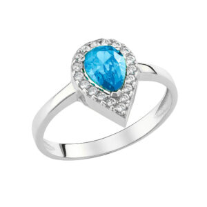 Δαχτυλίδι Χρυσό 14Κ Με Γαλάζια Πέτρα Ζιργκόν Σε Σχήμα Δάκρυ & Στρόγγυλες Περιμετρικά MSD-21929W