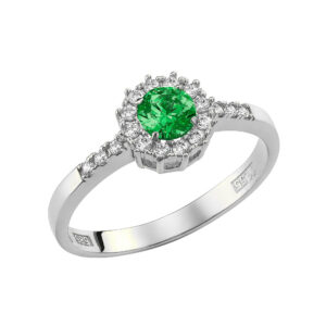Δαχτυλίδι Ροζέτα Λευκόχρυσο 14Κ Με Στρόγγυλη Κεντρική Πράσινη Πέτρα & Λευκές Ζιργκον Περιμετρικά MSD-22612W