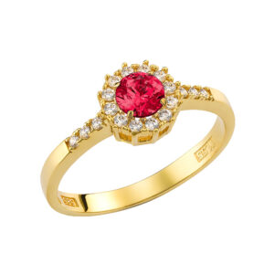 Δαχτυλίδι Ροζέτα Χρυσό 14Κ Με Στρόγγυλη Κεντρική Κόκκινη Πέτρα & Λευκές Ζιργκον Περιμετρικά MSD-24882Υ