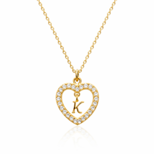 Κολιέ Ασημένιο 925 Επιχρυσωμένο Καρδιά Με Λευκές Πέτρες Ζιργκόν & Μονόγραμμα “Κ” Στο Κέντρο MRS-24894Y