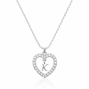 Κολιέ Ασημένιο 925 Καρδιά Με Λευκές Πέτρες Ζιργκόν & Μονόγραμμα “Κ” Στο Κέντρο MRS-24894W
