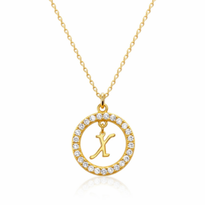 Κολιέ Ασημένιο 925 Επιχρυσωμένο Κύκλος Με Λευκές Πέτρες Ζιργκόν & Μονόγραμμα “Χ” Στο Κέντρο MRS-24892Y