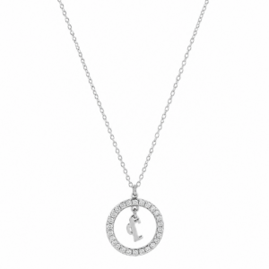 Κολιέ Ασημένιο 925 Κύκλος Με Λευκές Πέτρες Ζιργκόν & Μονόγραμμα “Γ” Στο Κέντρο MRS-24896W