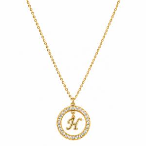 Κολιέ Ασημένιο 925 Επιχρυσωμένο Κύκλος Με Λευκές Πέτρες Ζιργκόν & Μονόγραμμα “Η” Στο Κέντρο MRS-24897Y