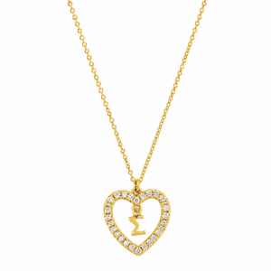 Κολιέ Ασημένιο 925 Επιχρυσωμένο Καρδιά Με Λευκές Πέτρες Ζιργκόν & Μονόγραμμα “Σ” Στο Κέντρο MRS-24898Y