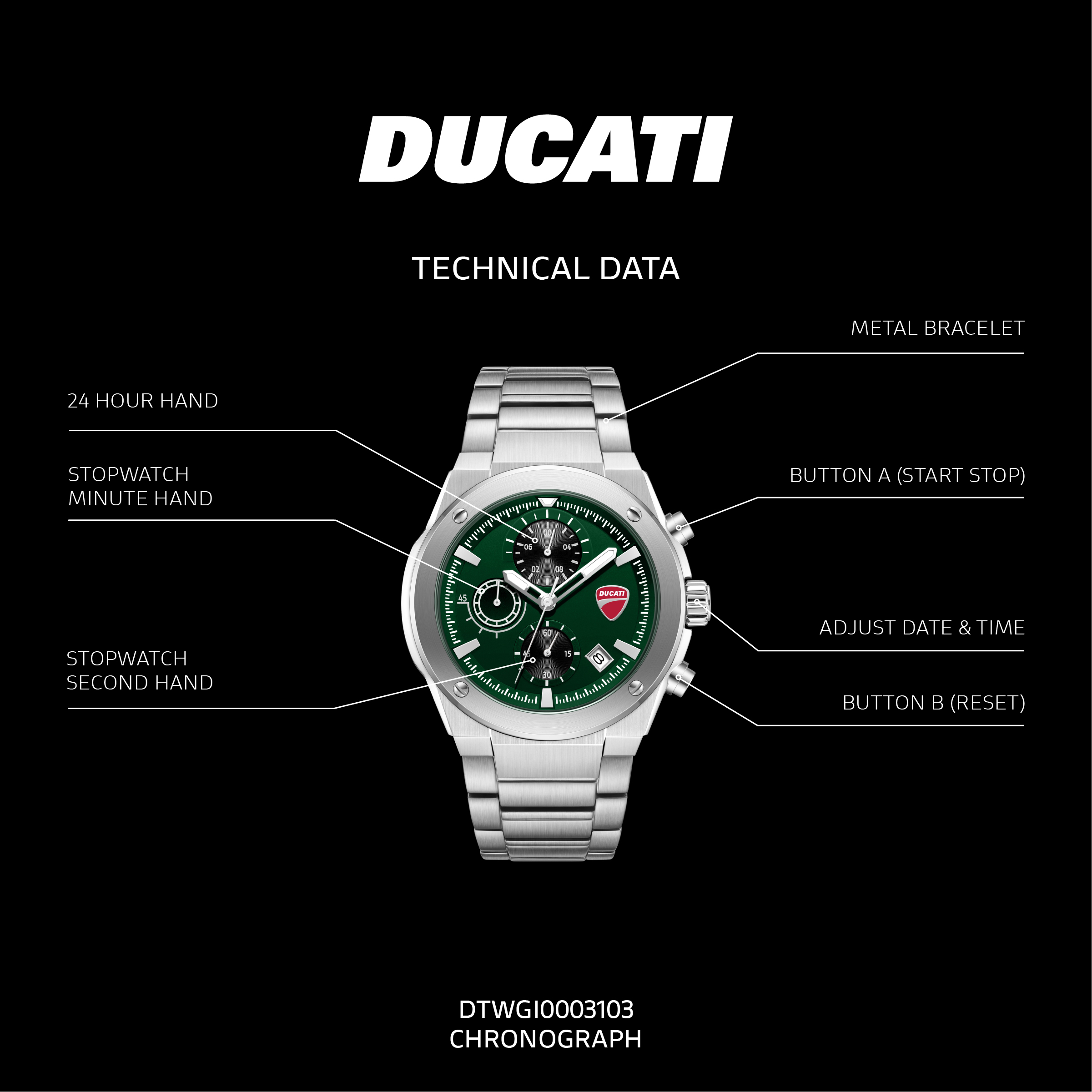 Ρολόι Ανδρικό DUCATI CORSE DTWGI0003103 Stelvio Touring Chronograph Silver Stainless Steel Bracelet - Image 5
